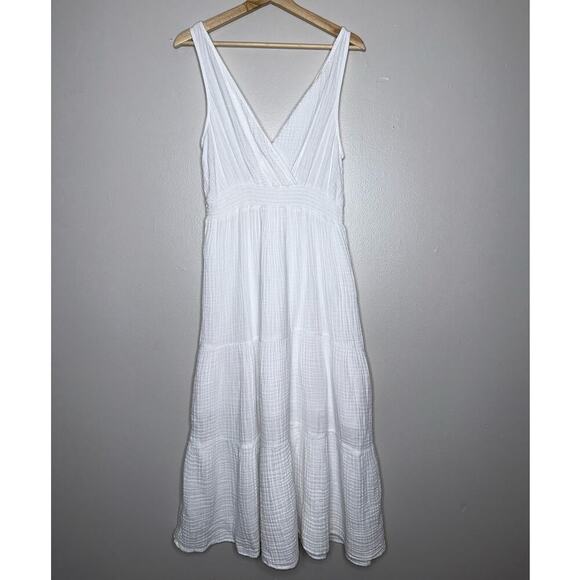 Beachlunchlounge Yuna Cotton Poplin Tank Top V-Neck Midi Dress White Size Small - Picture 2 of 9